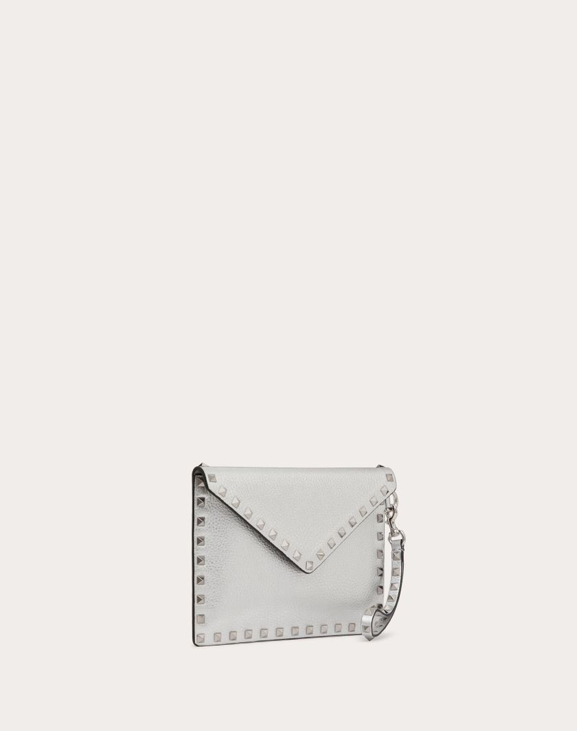 Valentino Handbags Pochette Rockstud In Vitello Granato Metallizzato per Donna in Argento | Valentino IT Vendite Flash