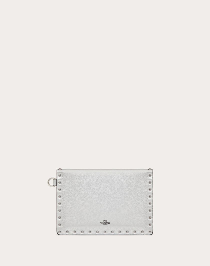 Valentino Handbags Pochette Rockstud In Vitello Granato Metallizzato per Donna in Argento | Valentino IT Vendite Flash
