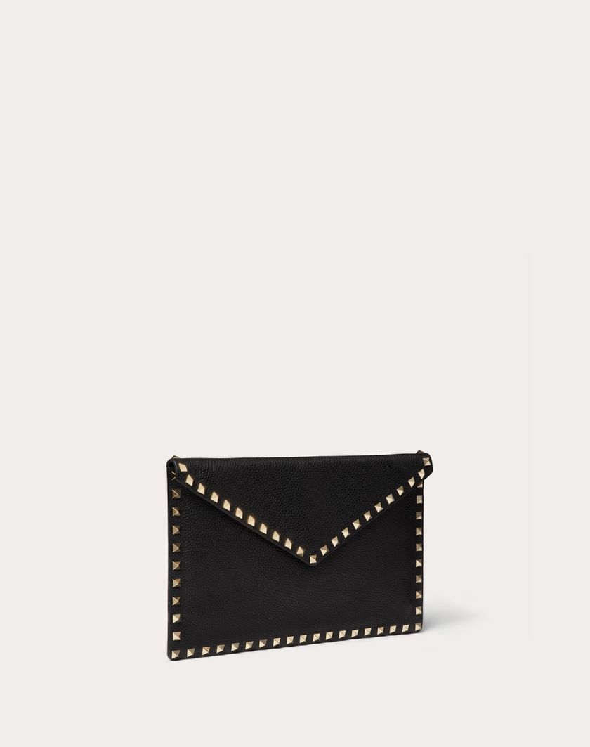 Valentino Handbags Pouch Rockstud In Vitello Granato per Donna in Poudre | Valentino IT Moda