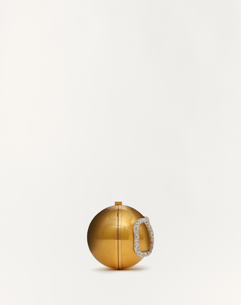 Valentino Handbags Minaudière Vlogo Signature In Metallo E Cristalli Swarovski® per Donna in Antique Brass/crystal | Valentino IT Promozione Limitata