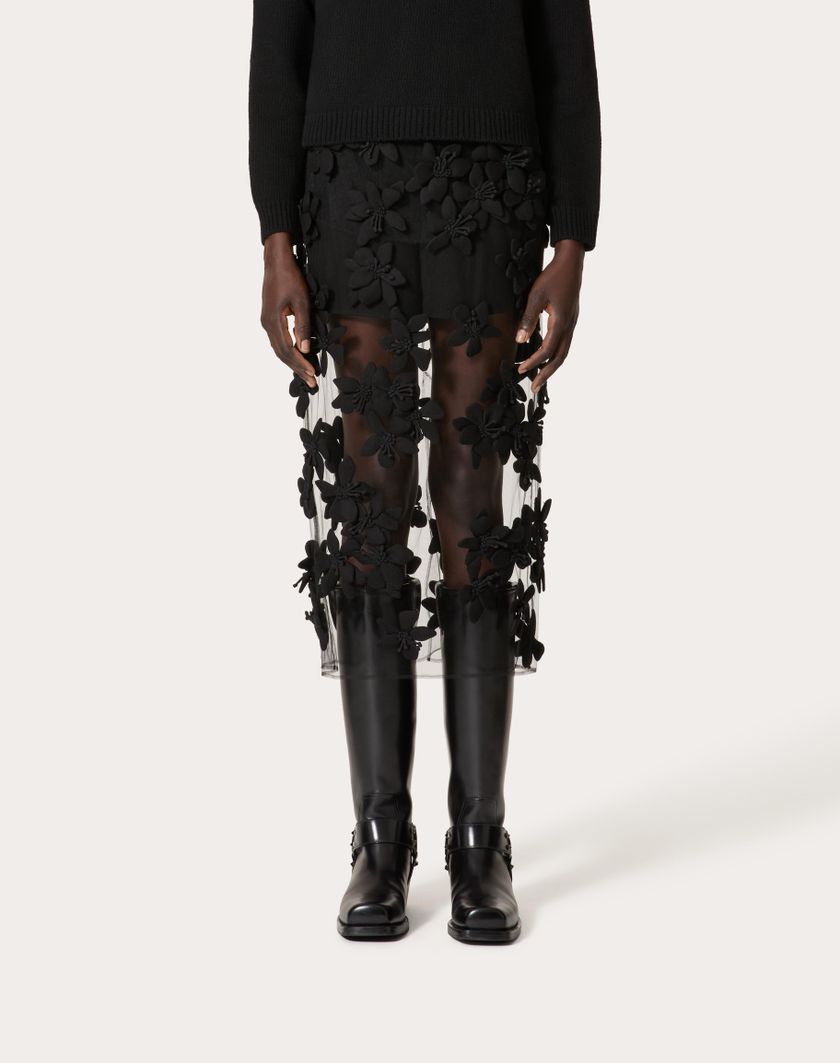 Valentino Handbags Gonna Midi In Tulle Illusione Ricamata per Donna in Nero | Valentino IT Novità
