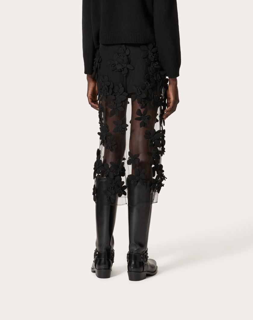 Valentino Handbags Gonna Midi In Tulle Illusione Ricamata per Donna in Nero | Valentino IT Novità