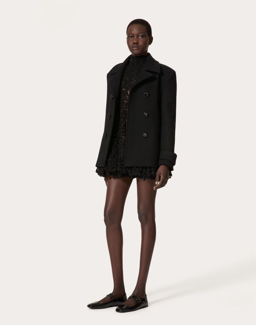 Valentino Handbags Caban In Compact Coat per Donna in Nero | Valentino IT Offerta