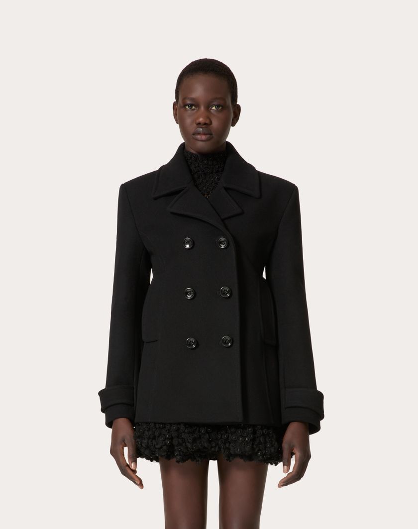 Valentino Handbags Caban In Compact Coat per Donna in Nero | Valentino IT Offerta