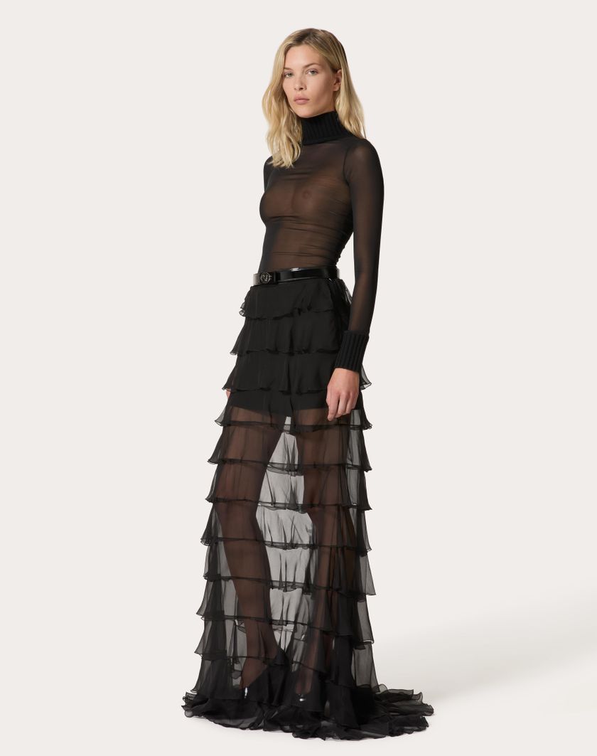Valentino Handbags Gonna Lunga In Chiffon per Donna in Nero | Valentino IT Outlet