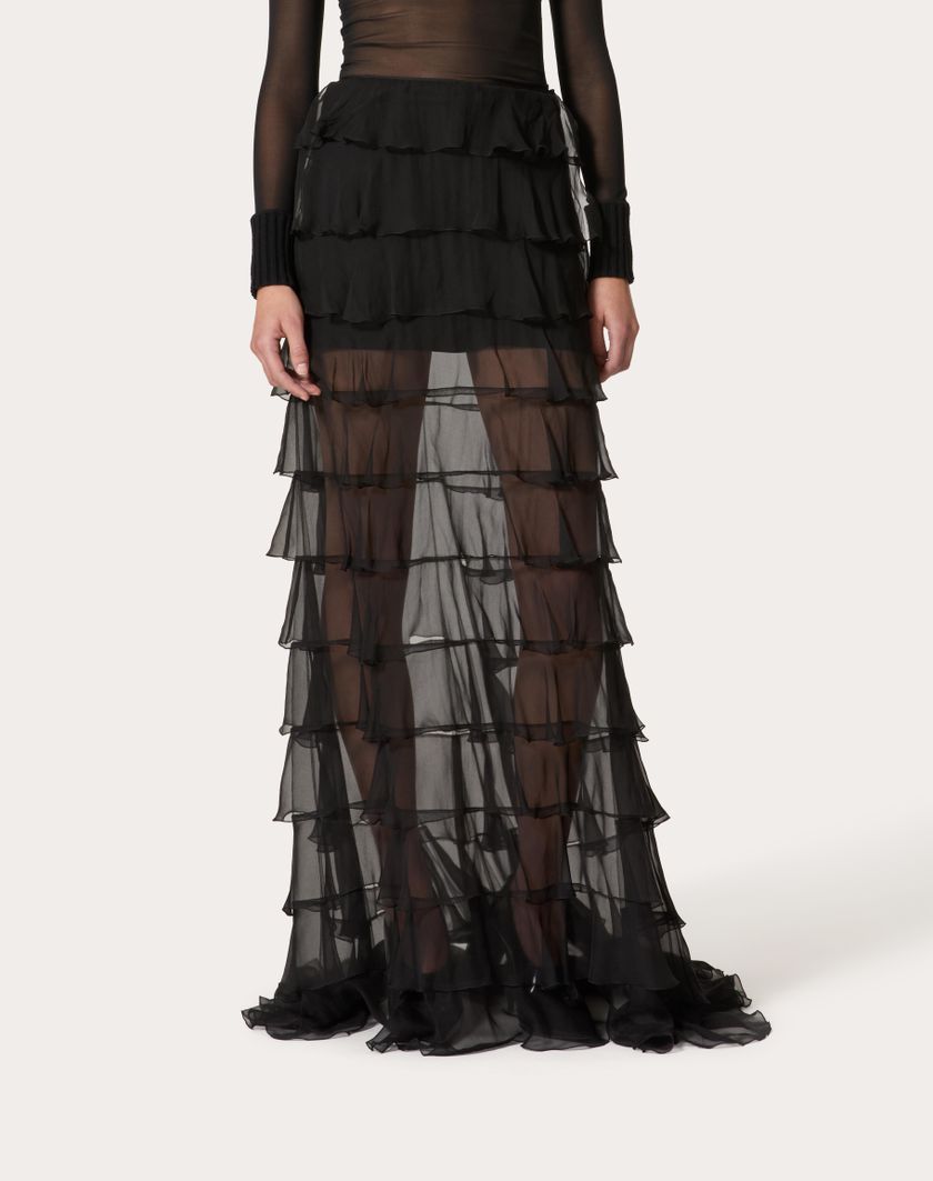 Valentino Handbags Gonna Lunga In Chiffon per Donna in Nero | Valentino IT Outlet