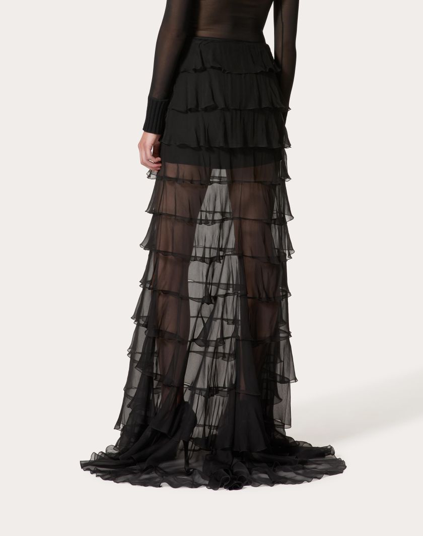 Valentino Handbags Gonna Lunga In Chiffon per Donna in Nero | Valentino IT Outlet