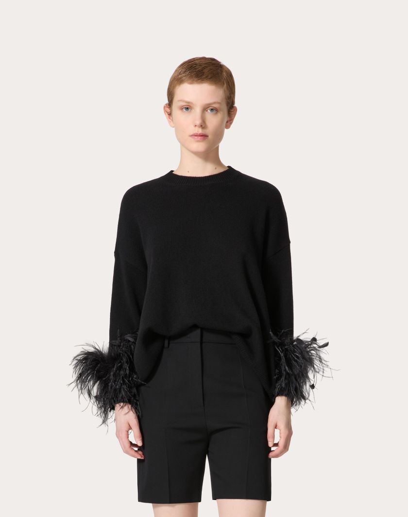 Valentino Handbags Maglia In Lana Con Piume per Donna in Nero | Valentino IT Vendita Calda