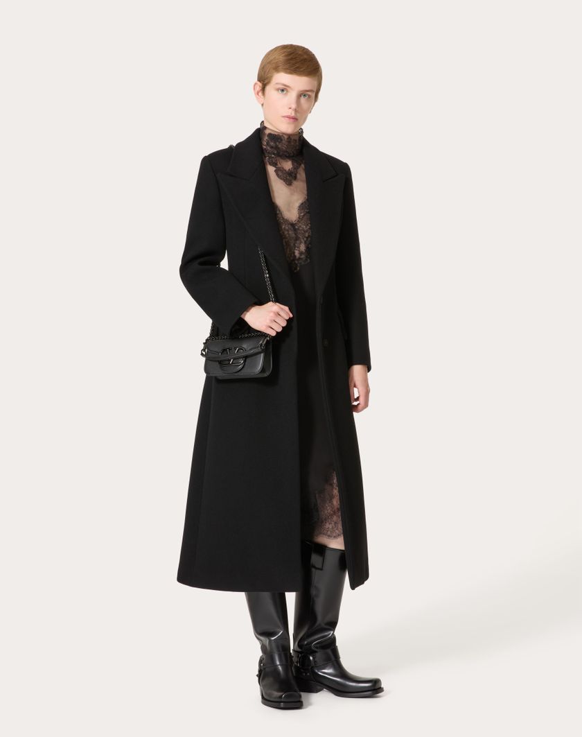 Valentino Handbags Cappotto In Compact Coat per Donna in Nero | Valentino IT In Saldo
