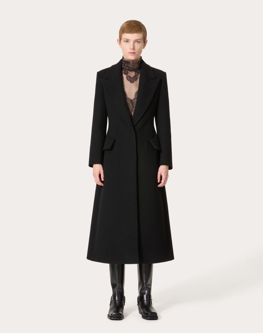 Valentino Handbags Cappotto In Compact Coat per Donna in Nero | Valentino IT In Saldo