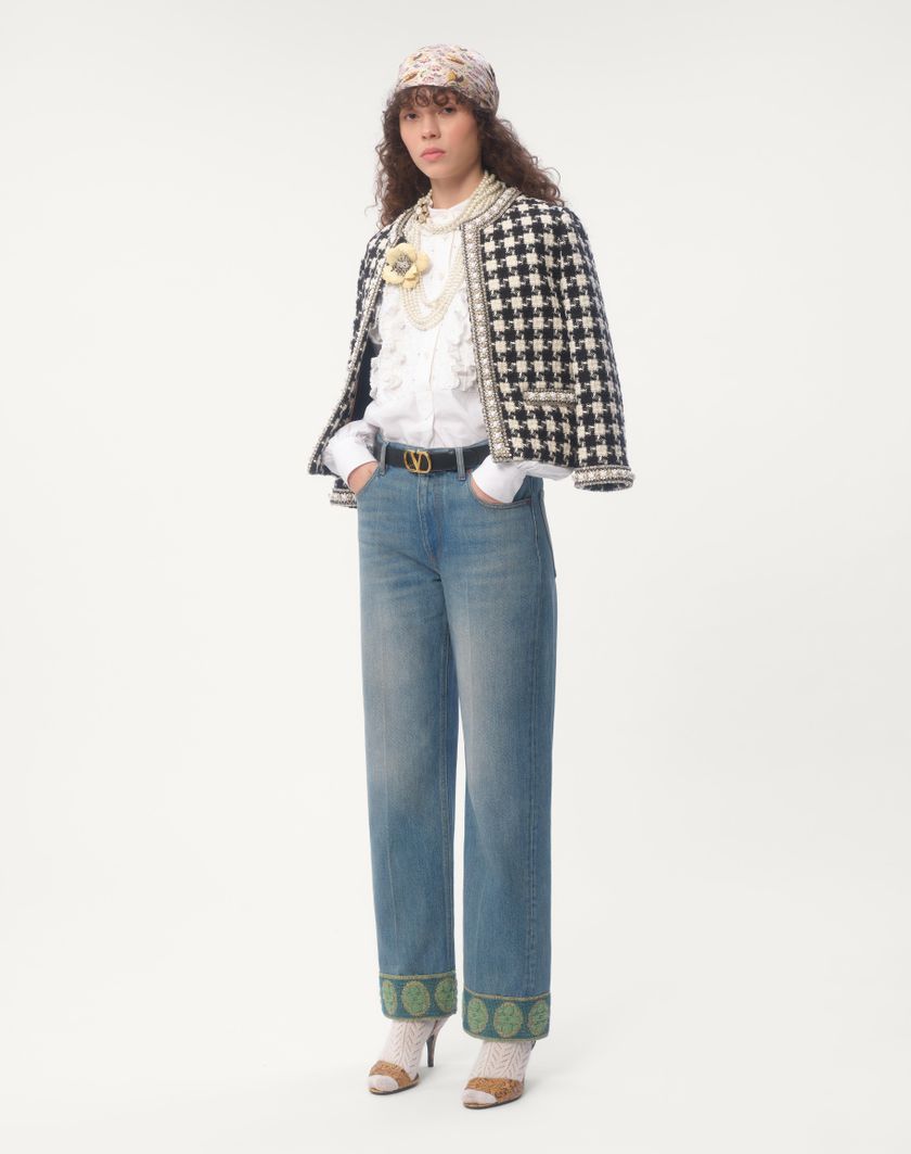 Valentino Handbags Pantaloni In Denim Con Bordi In Jacquard per Donna in Denim | Valentino IT Italy