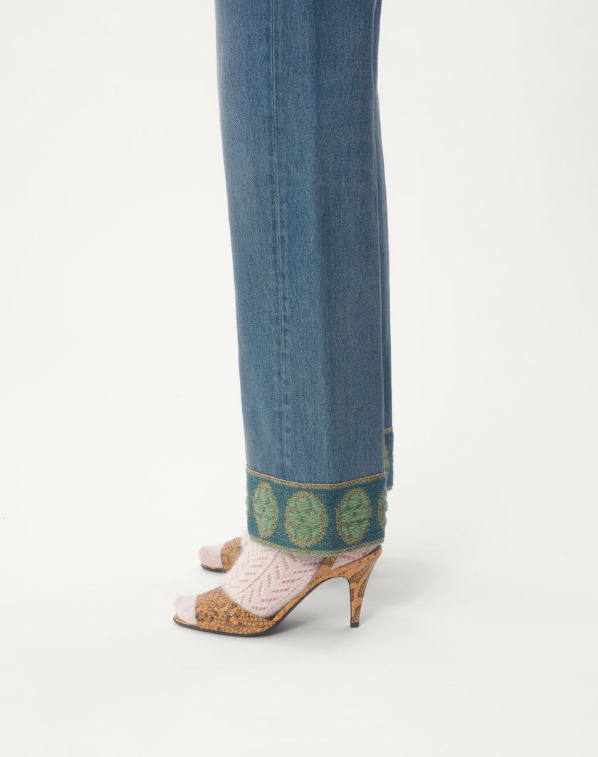 Valentino Handbags Pantaloni In Denim Con Bordi In Jacquard per Donna in Denim | Valentino IT Italy