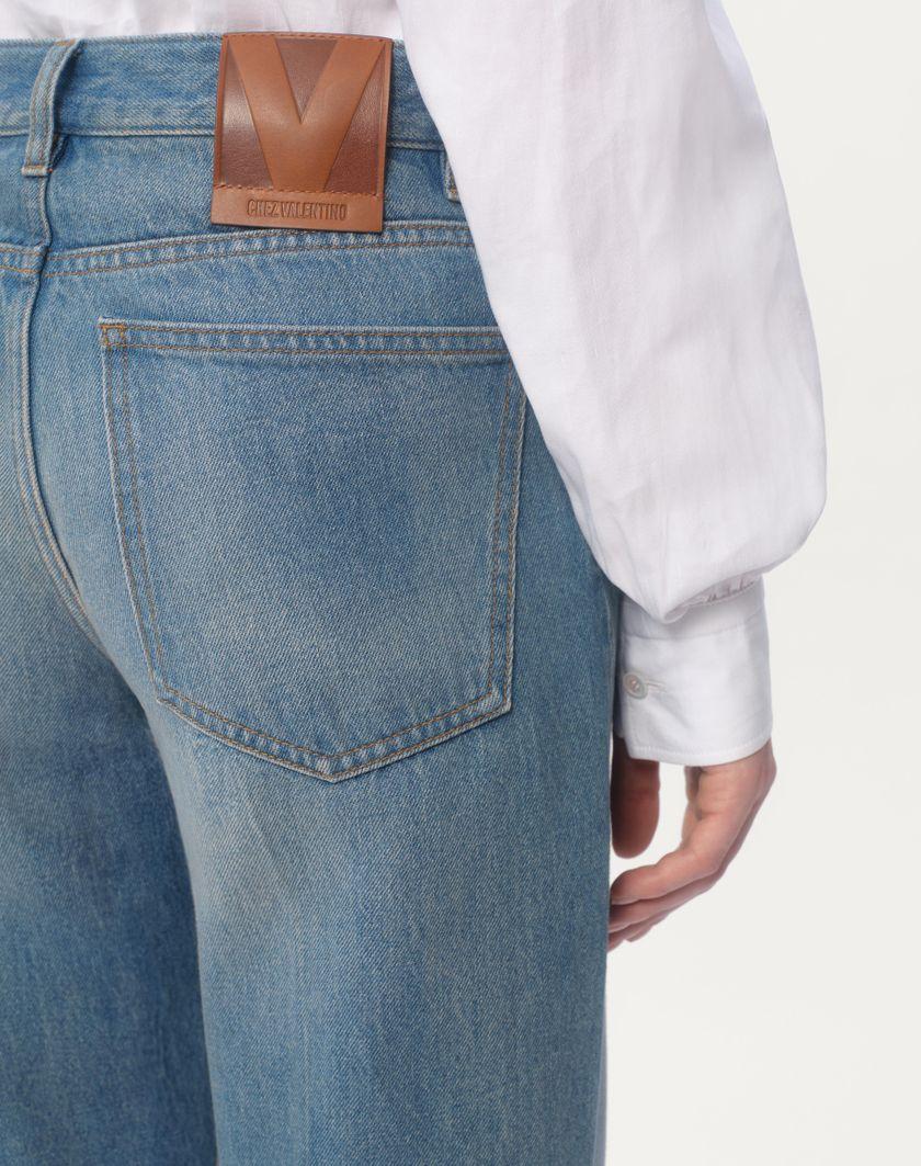 Valentino Handbags Pantaloni In Denim Con Bordi In Jacquard per Donna in Denim | Valentino IT Italy