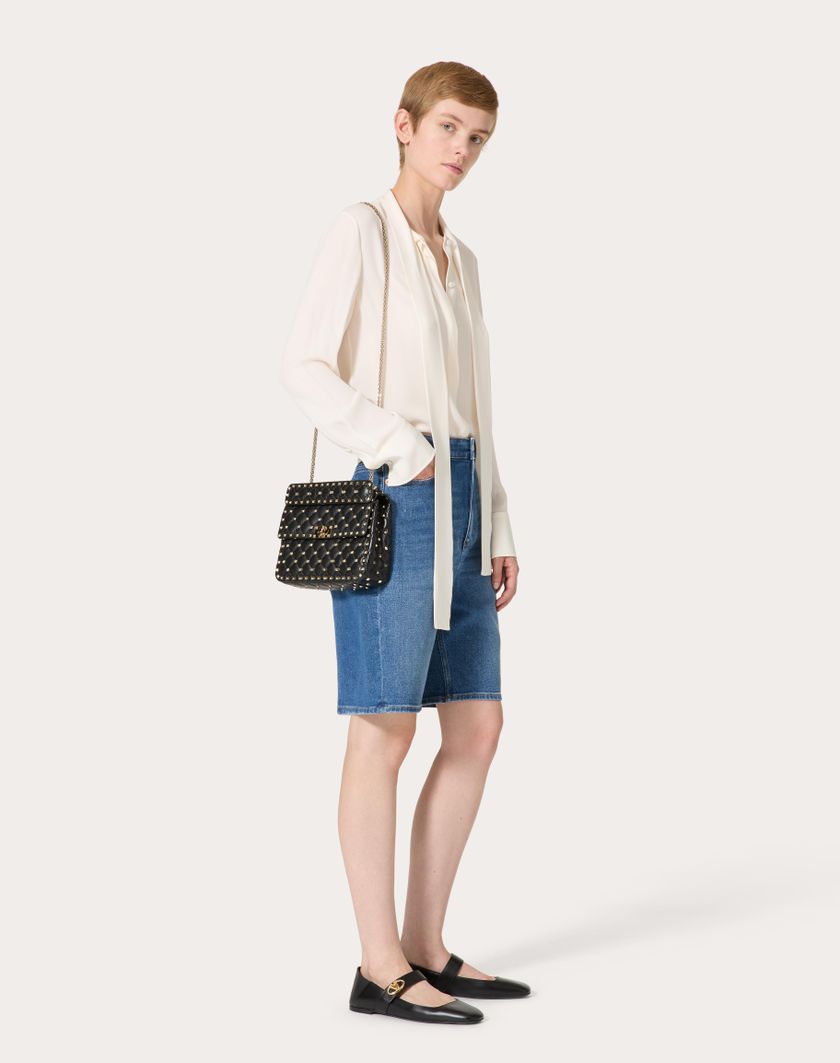 Valentino Handbags Borsa Media Rockstud Spike In Nappa per Donna in Nero | Valentino IT Nuovo