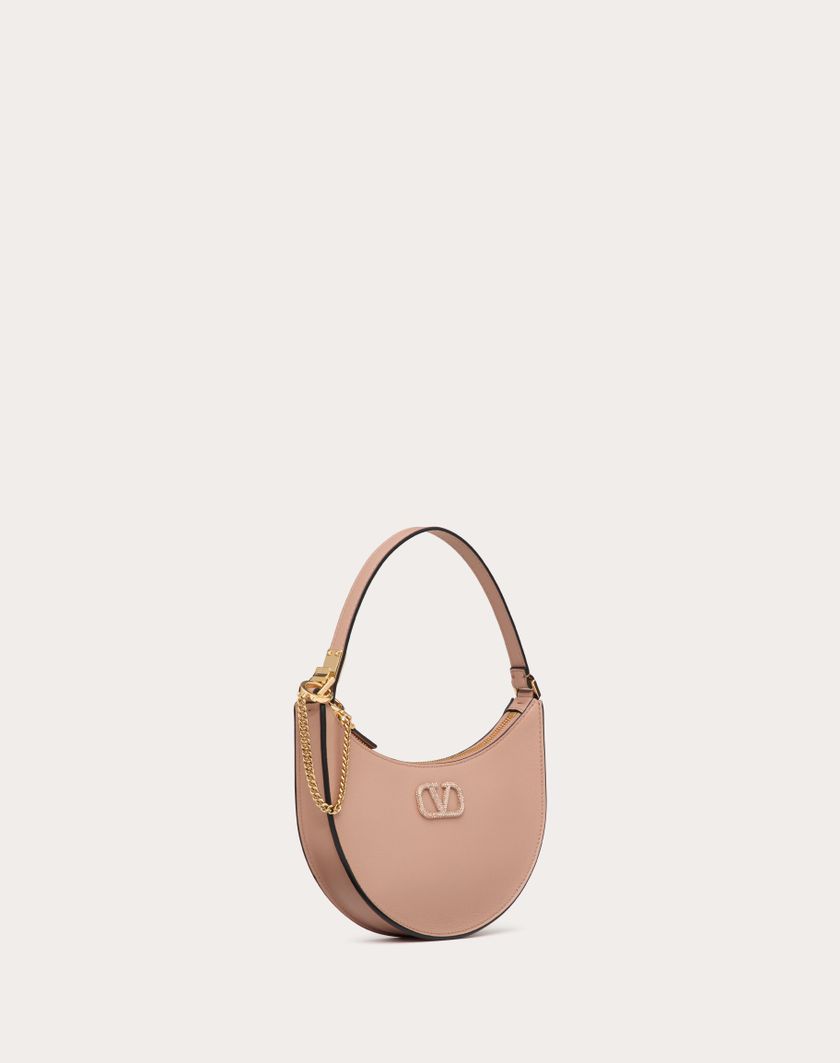 Valentino Handbags Mini Hobo Vlogo Signature In Vitello Con Logo Gioiello per Donna in Rose Cannelle | Valentino IT In Saldo