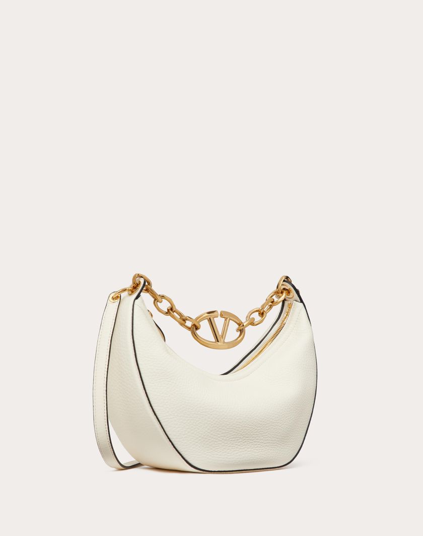 Valentino Handbags Hobo Piccola Vlogo Moon Bag In Vitello Granato Con Catena per Donna in Avorio | Valentino IT In Linea