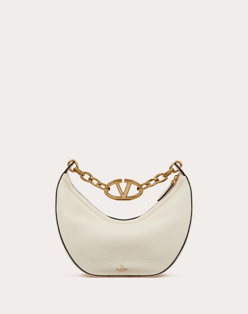 Valentino Handbags Hobo Piccola Vlogo Moon Bag In Vitello Granato Con Catena per Donna in Avorio | Valentino IT In Linea
