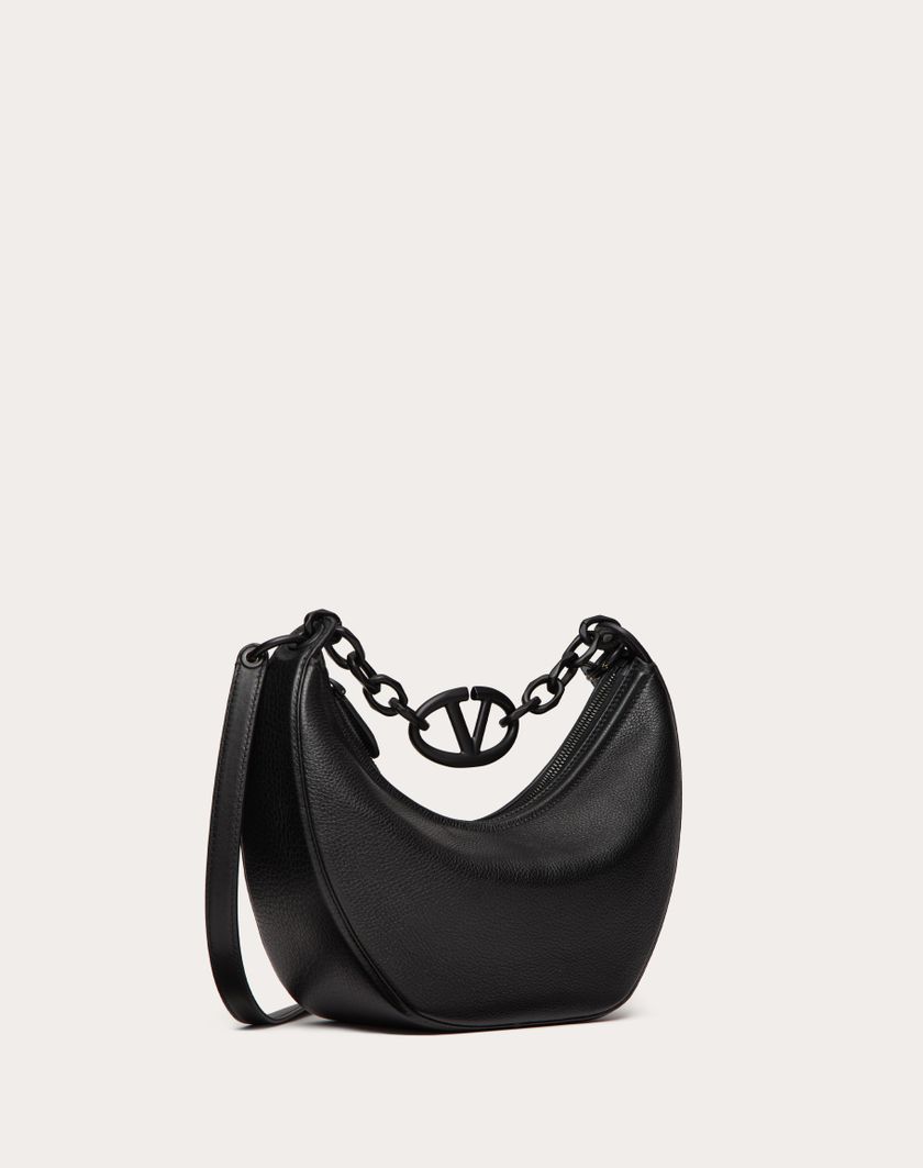 Valentino Handbags Hobo Piccola Vlogo Moon Bag In Vitello Granato Con Catena per Donna in Nero | Valentino IT Qualità