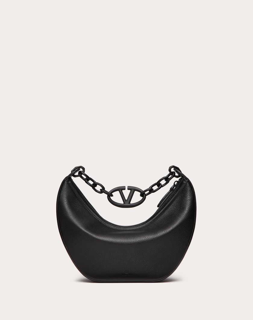 Valentino Handbags Hobo Piccola Vlogo Moon Bag In Vitello Granato Con Catena per Donna in Nero | Valentino IT Qualità