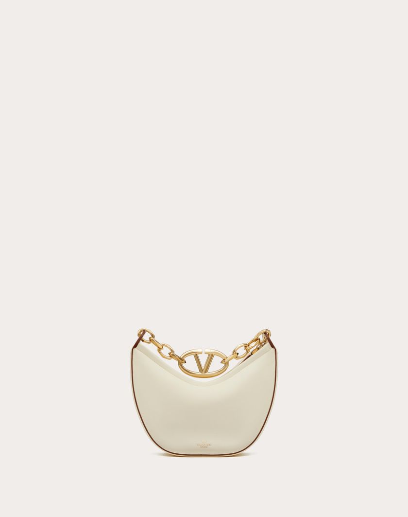 Valentino Handbags Mini Hobo Vlogo Moon Bag In Nappa Con Catena per Donna in Avorio | Valentino IT Vendita