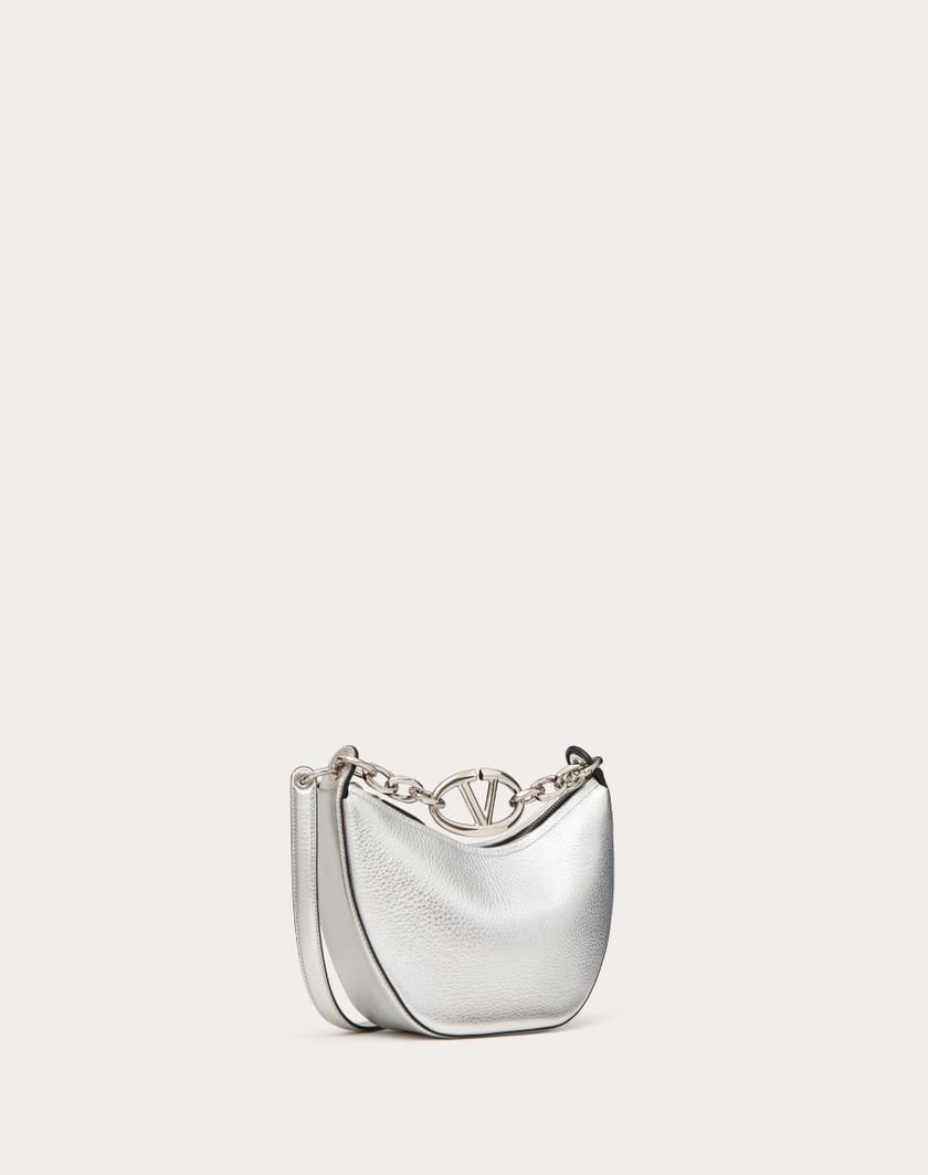 Valentino Handbags Mini Hobo Vlogo Moon Bag In Vitello Granato Metallizzato Con Catena per Donna in Argento | Valentino IT Pezzi Unici