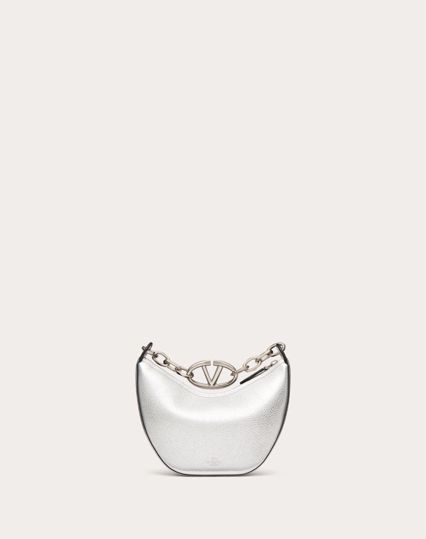 Valentino Handbags Mini Hobo Vlogo Moon Bag In Vitello Granato Metallizzato Con Catena per Donna in Argento | Valentino IT Pezzi Unici