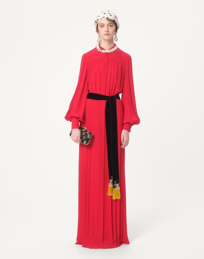 Valentino Handbags Abito Lungo In Georgette per Donna in Rosso | Valentino IT Affare Del Giorno
