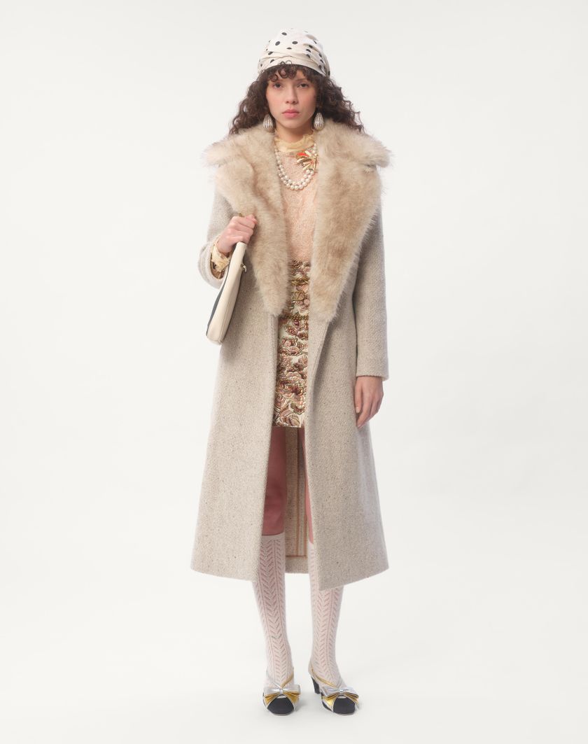 Valentino Handbags Cappotto In Textured Wool per Donna in Cammello/avorio | Valentino IT Vendite Flash