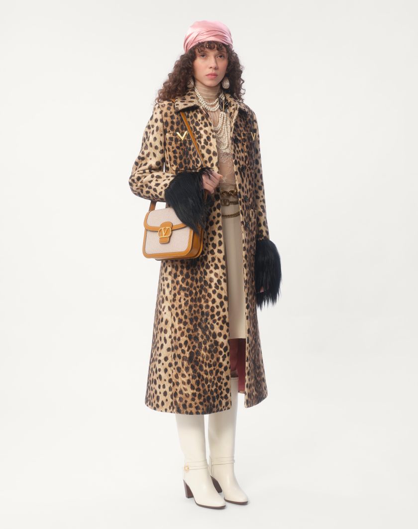 Valentino Handbags Cappotto In Panno Stampato Giaguaro Spots per Donna in Animalier | Valentino IT Offerta