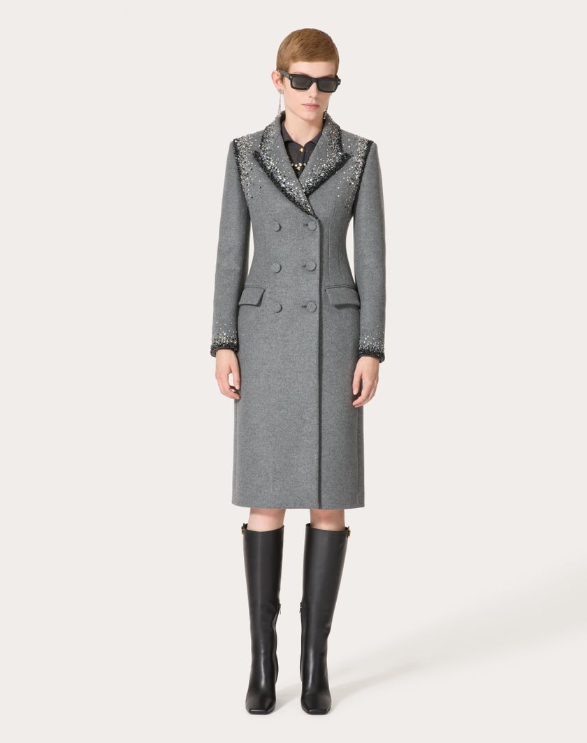 Valentino Handbags Cappotto In Lana Ricamato per Donna in Grigio/silver | Valentino IT In Vendita