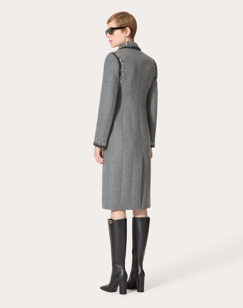 Valentino Handbags Cappotto In Lana Ricamato per Donna in Grigio/silver | Valentino IT In Vendita
