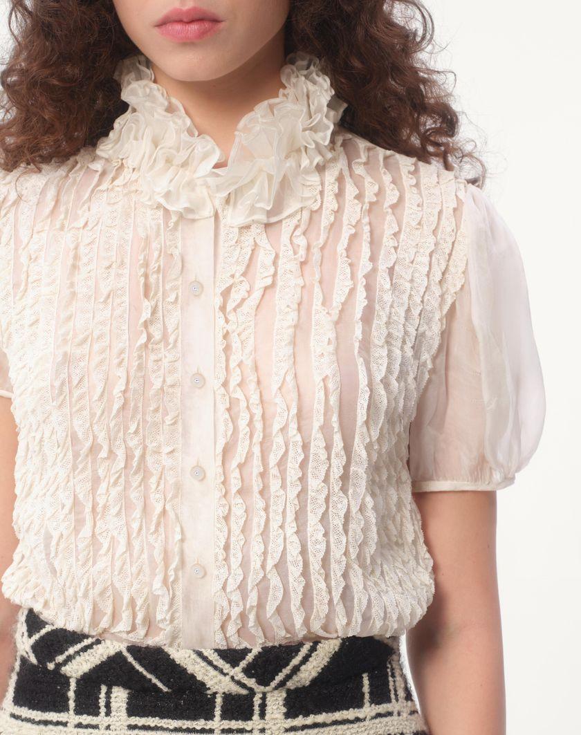Valentino Handbags Camicia In Chiffon per Donna in Avorio | Valentino IT Saldi Di Fabbrica