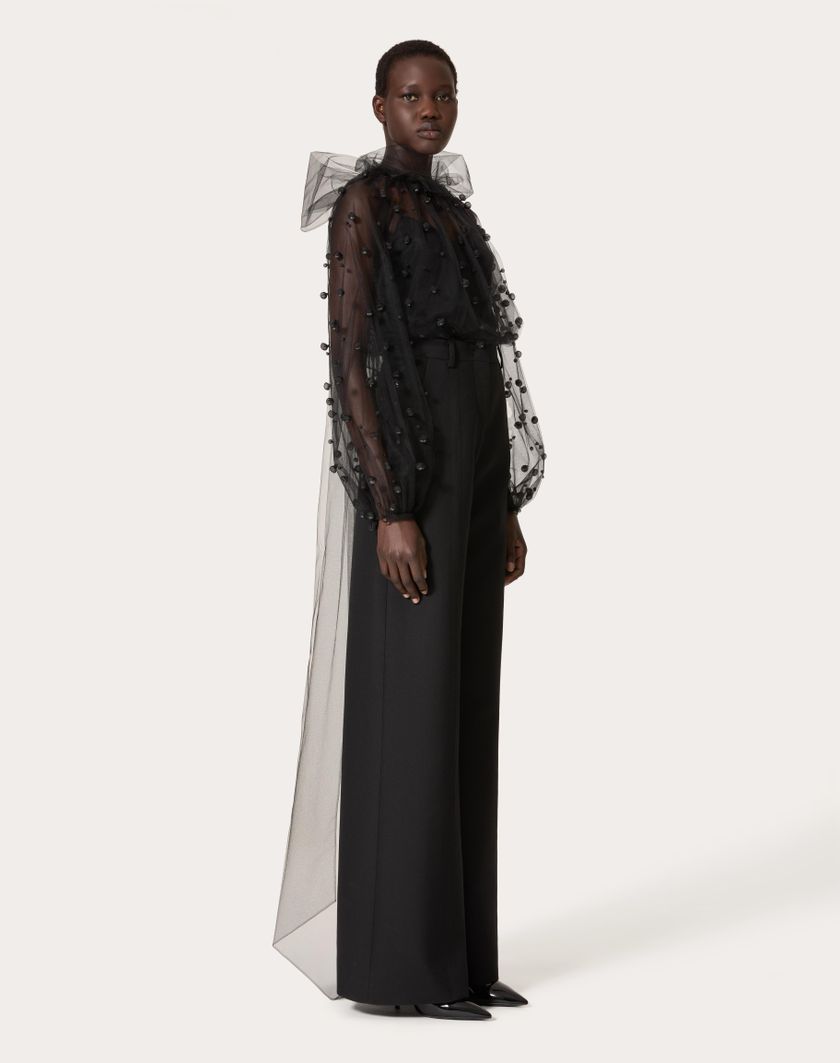 Valentino Handbags Top In Tulle Illusione Ricamata per Donna in Nero | Valentino IT Moda