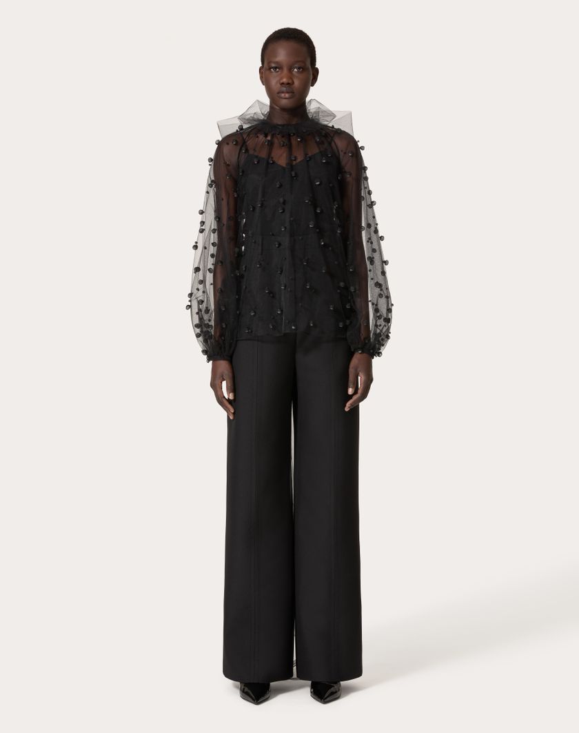 Valentino Handbags Top In Tulle Illusione Ricamata per Donna in Nero | Valentino IT Moda
