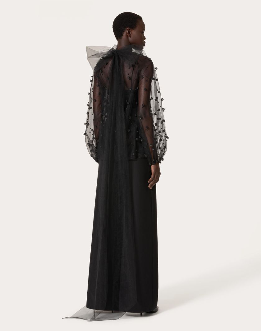 Valentino Handbags Top In Tulle Illusione Ricamata per Donna in Nero | Valentino IT Moda