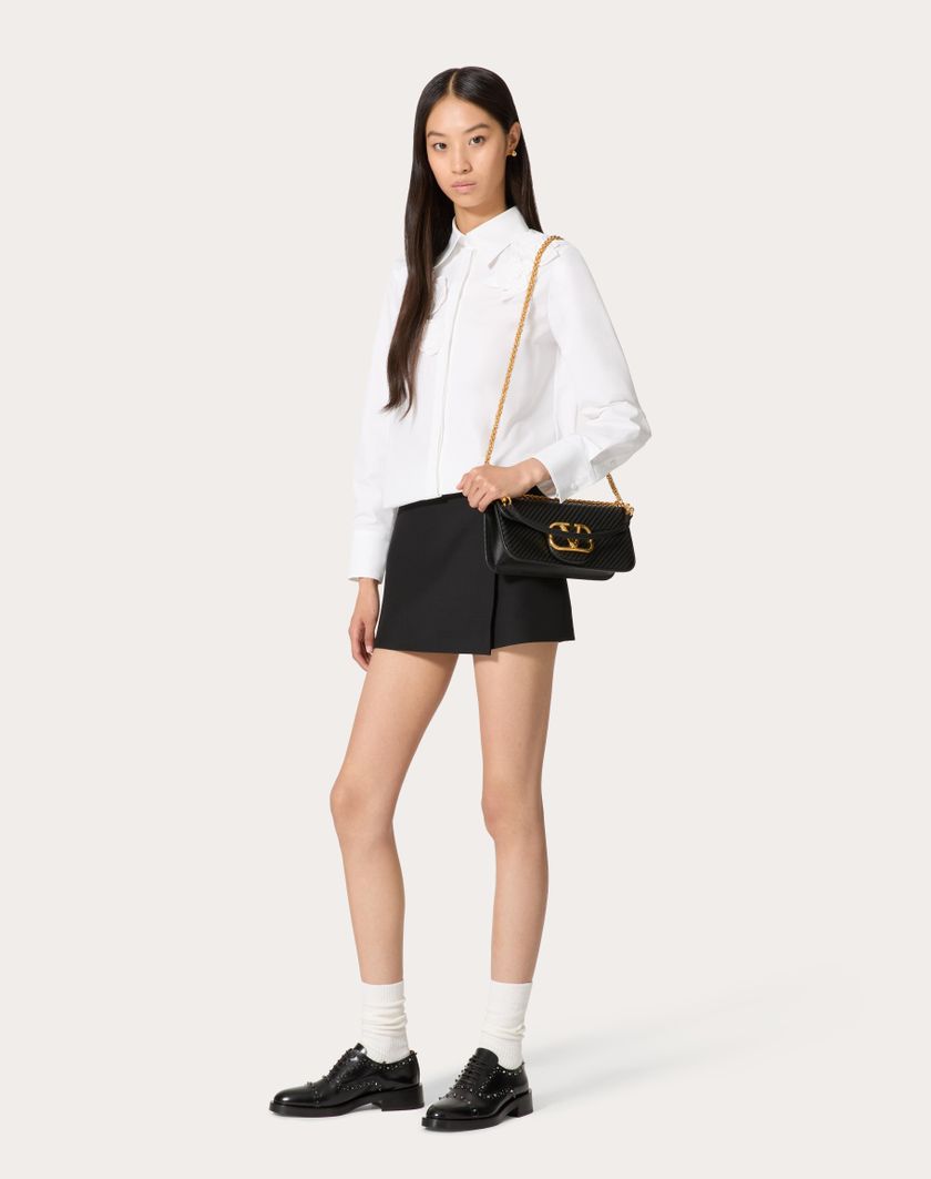 Valentino Handbags Camicia In Compact Popeline Ricamata per Donna in Bianco | Valentino IT 2025