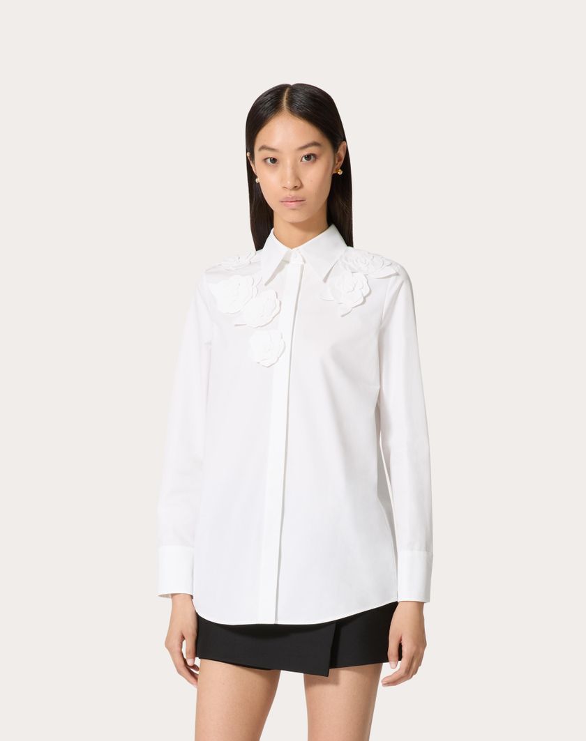 Valentino Handbags Camicia In Compact Popeline Ricamata per Donna in Bianco | Valentino IT 2025