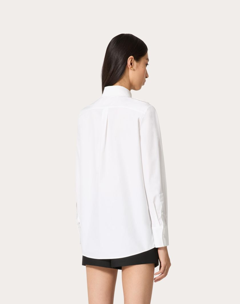 Valentino Handbags Camicia In Compact Popeline Ricamata per Donna in Bianco | Valentino IT 2025
