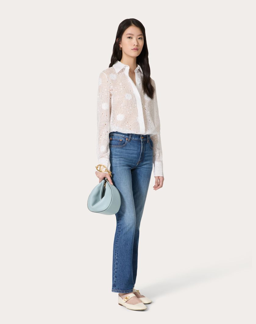 Valentino Handbags Camicia In Daisy Organdis per Donna in Avorio | Valentino IT Offerta Giorno del Papà