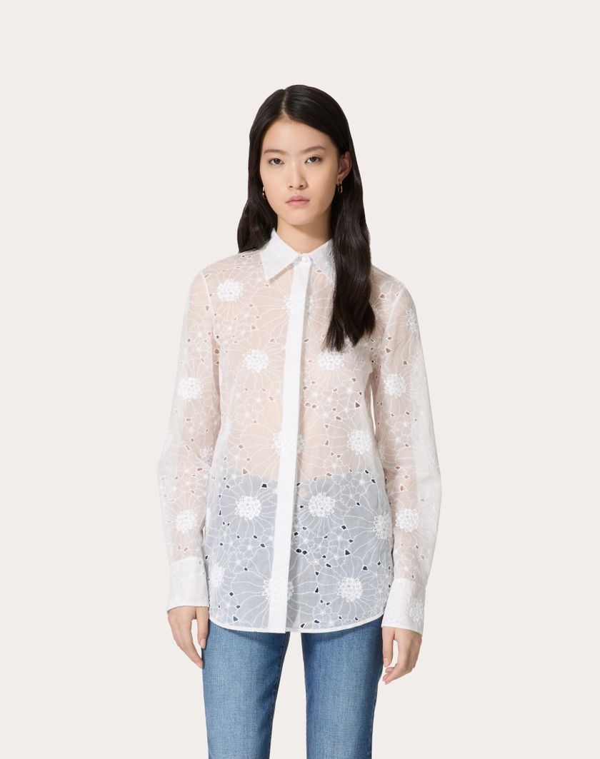 Valentino Handbags Camicia In Daisy Organdis per Donna in Avorio | Valentino IT Offerta Giorno del Papà