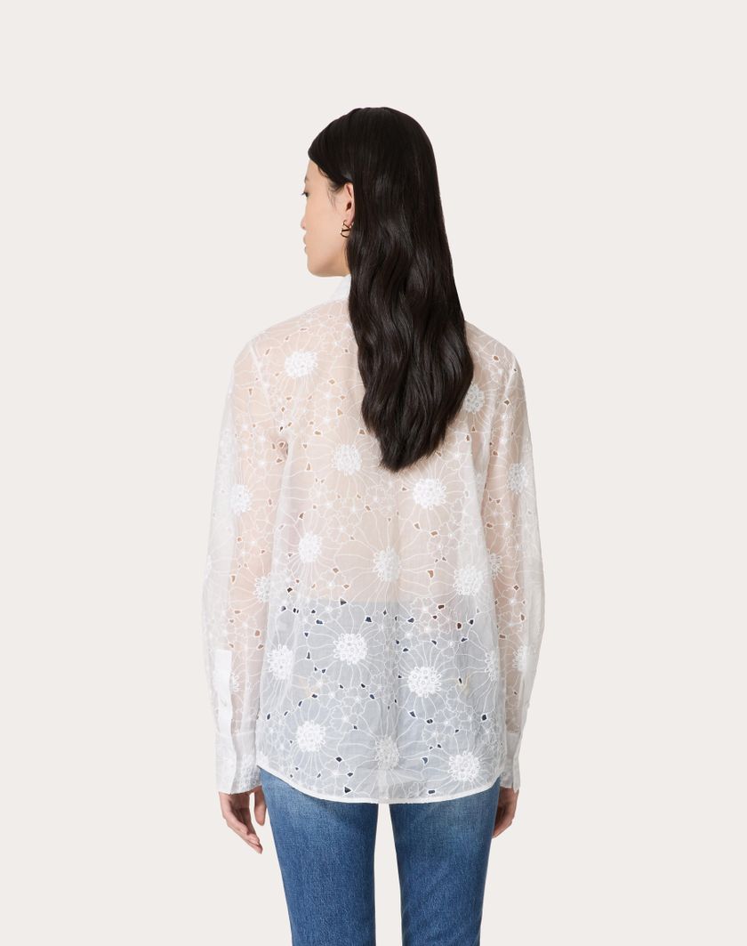 Valentino Handbags Camicia In Daisy Organdis per Donna in Avorio | Valentino IT Offerta Giorno del Papà