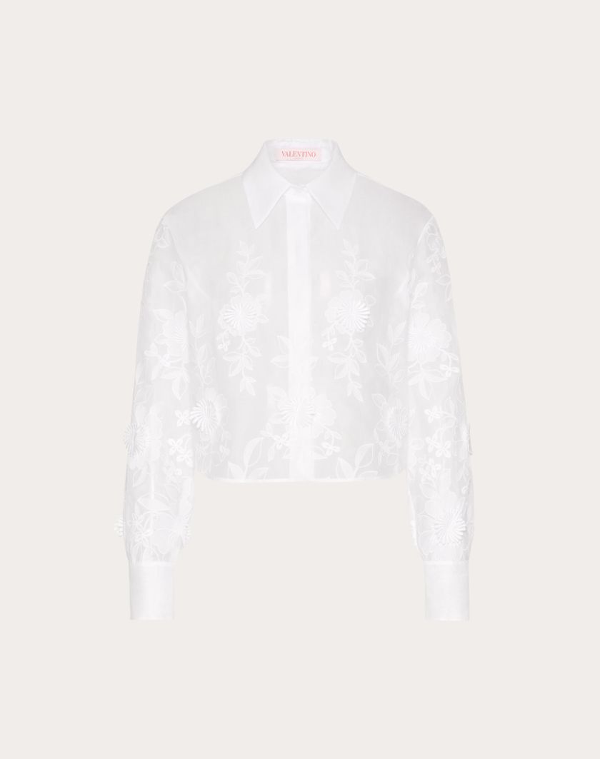 Valentino Handbags Camicia In Camellia Organdis per Donna in Avorio | Valentino IT Offerta San Valentino