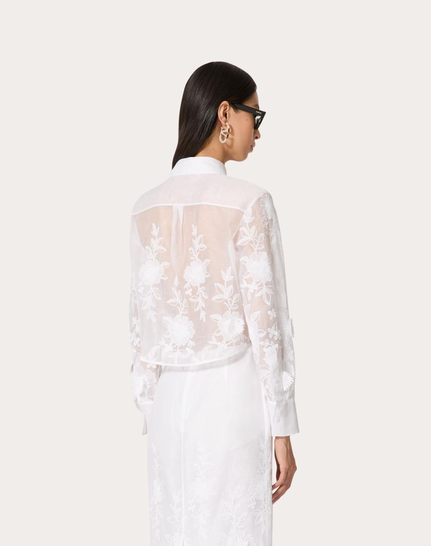 Valentino Handbags Camicia In Camellia Organdis per Donna in Avorio | Valentino IT Offerta San Valentino