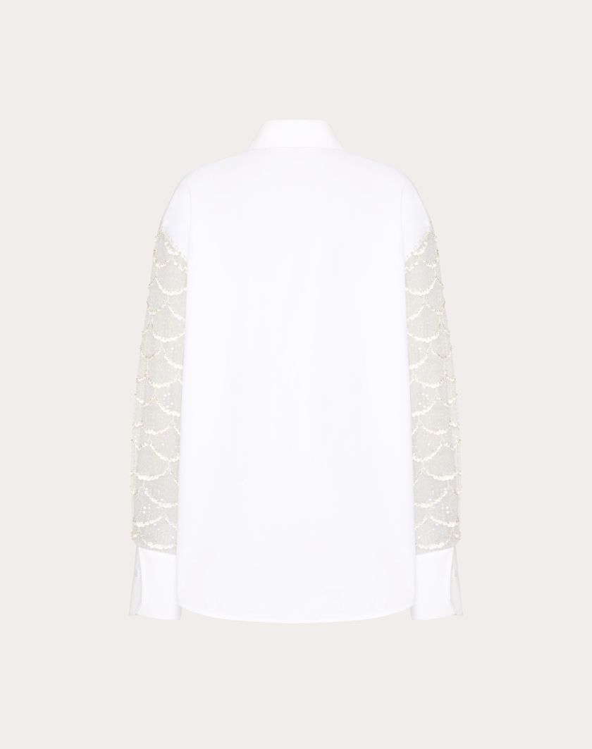Valentino Handbags Camicia In Tulle Illusione Ricamata per Donna in Avorio | Valentino IT Offerta Anniversario