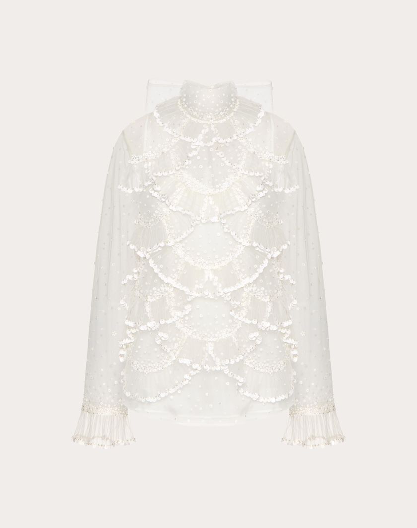 Valentino Handbags Top In Tulle Illusione Ricamato per Donna in Avorio | Valentino IT Smaltimento dello stoccaggio