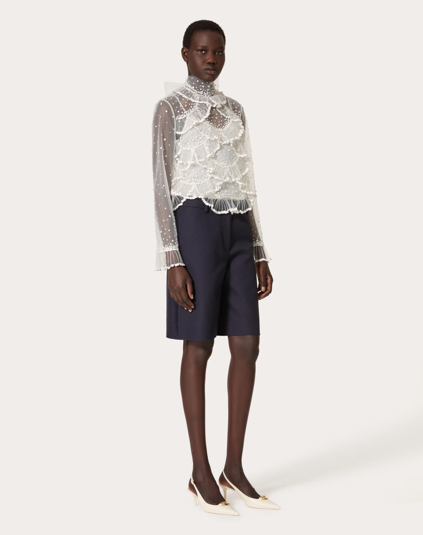 Valentino Handbags Top In Tulle Illusione Ricamato per Donna in Avorio | Valentino IT Smaltimento dello stoccaggio