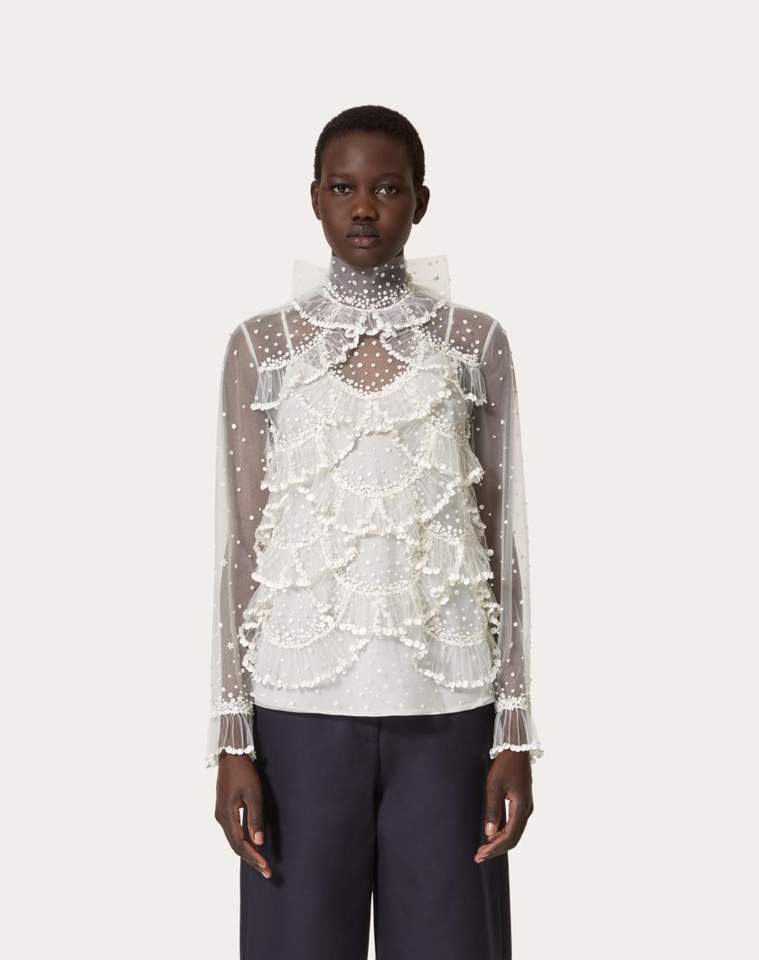 Valentino Handbags Top In Tulle Illusione Ricamato per Donna in Avorio | Valentino IT Smaltimento dello stoccaggio