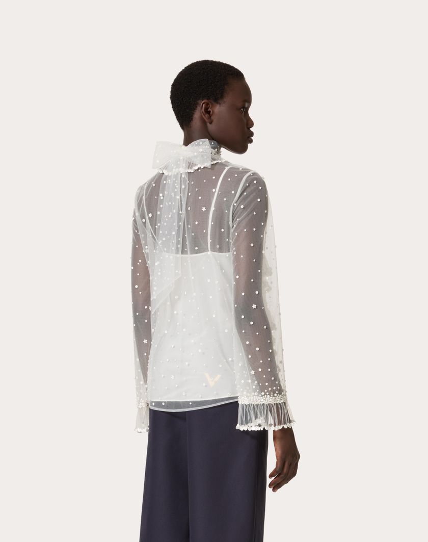 Valentino Handbags Top In Tulle Illusione Ricamato per Donna in Avorio | Valentino IT Smaltimento dello stoccaggio