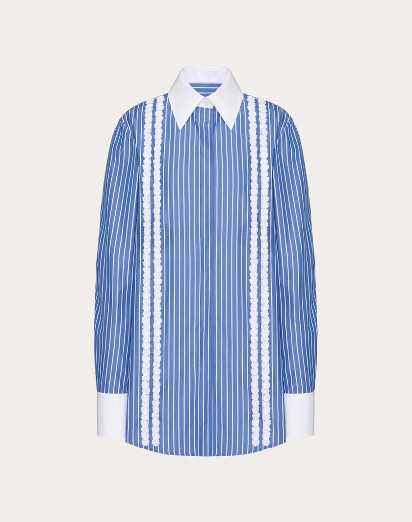 Valentino Handbags Camicia In Popeline Contrails Ricamata per Donna in Light Blue/bianco | Valentino IT Offerta migliore
