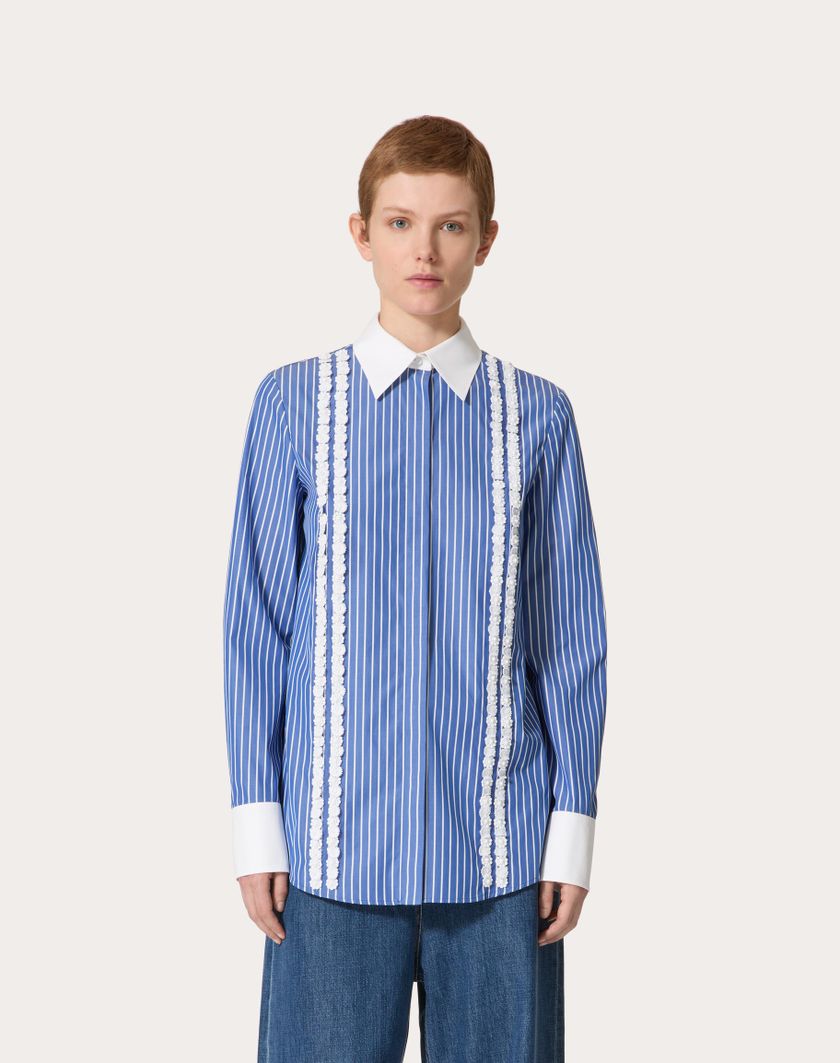 Valentino Handbags Camicia In Popeline Contrails Ricamata per Donna in Light Blue/bianco | Valentino IT Offerta migliore